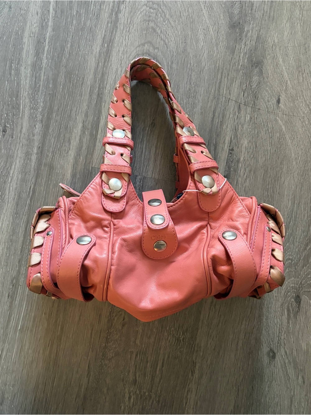 Chloe Silverado Pink Leather Bag with Braided Trim